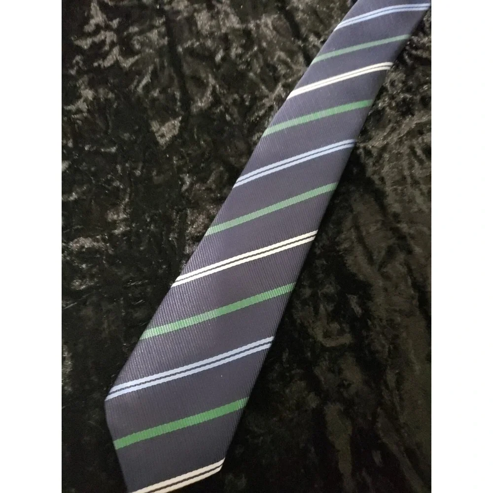 Blue Guru Skinny Striped Neck Tie Mens Blue Green Career Wear Dress Shirt